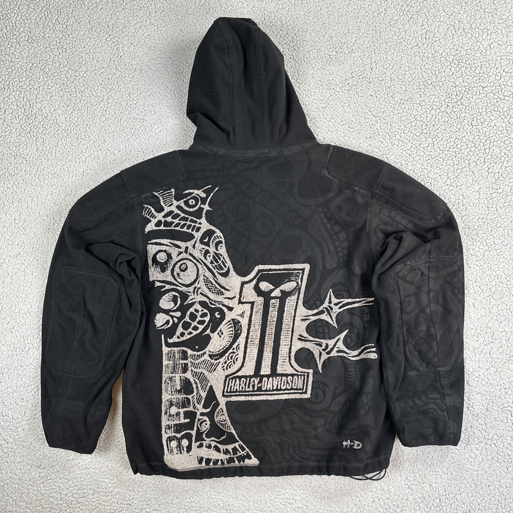 Harley-Davidson Jacket Men XL Black Hooded Half Zip Graphic Print Zip Pocket Y2K